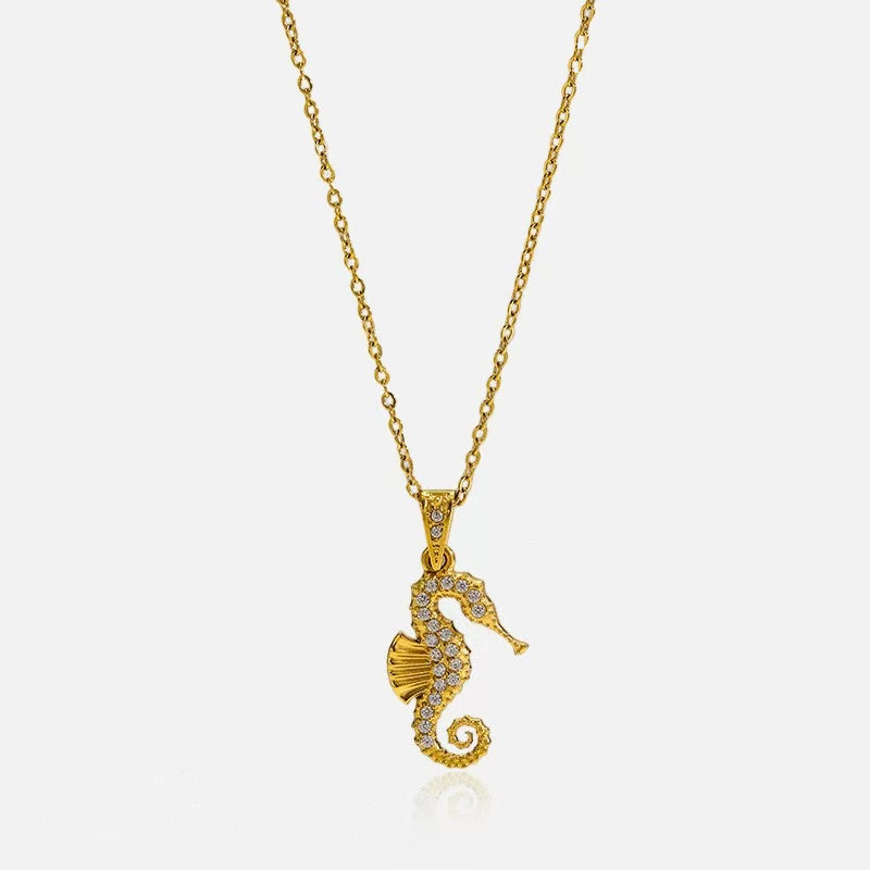 Gold Seahorse Ocean Charm Necklace