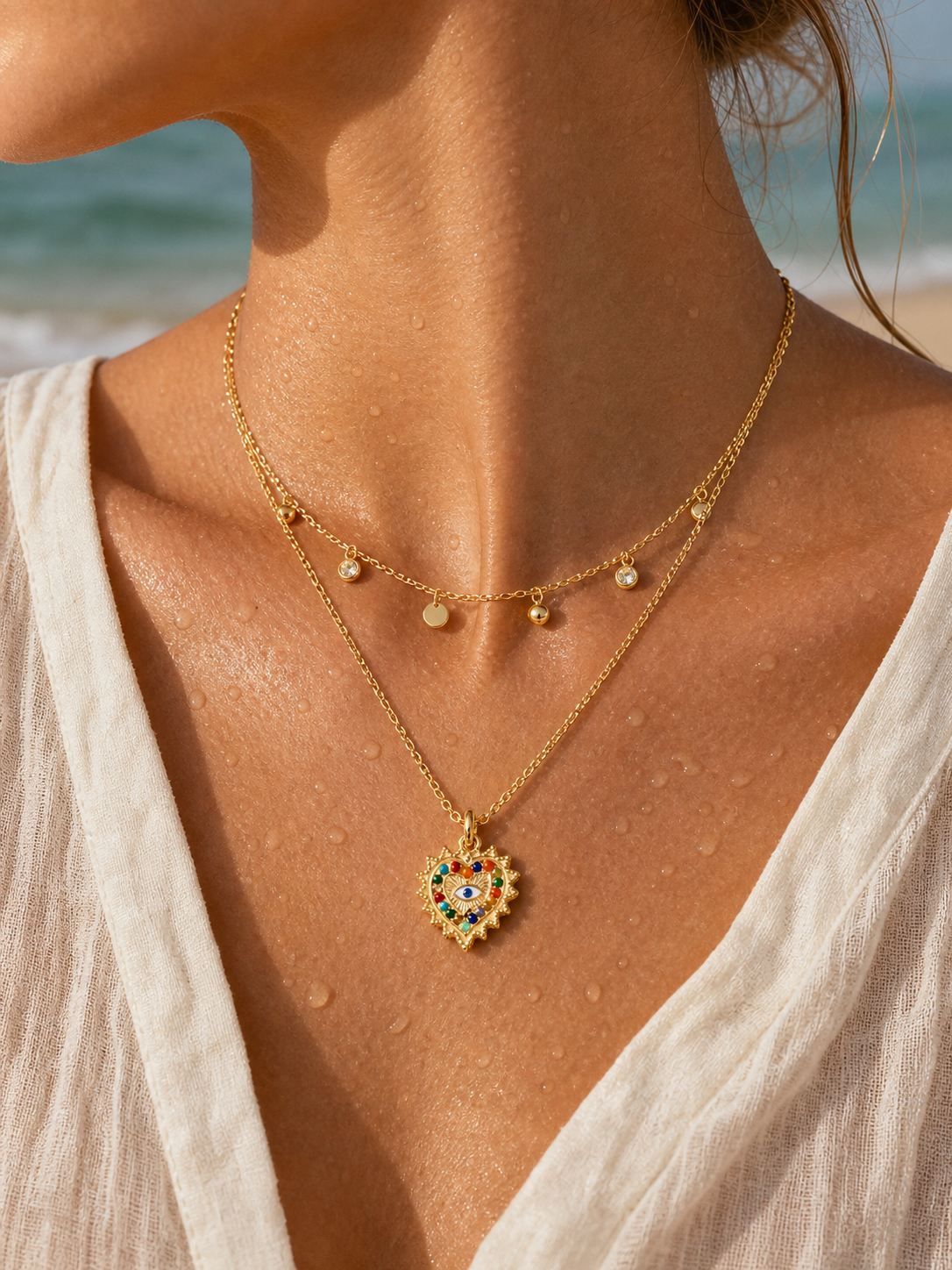 14K Gold Plated Heart-shaped Diamond Necklace