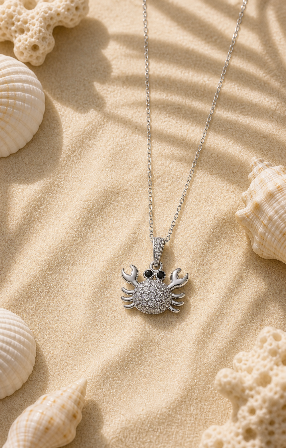 Silver Crab Ocean Charm Necklace