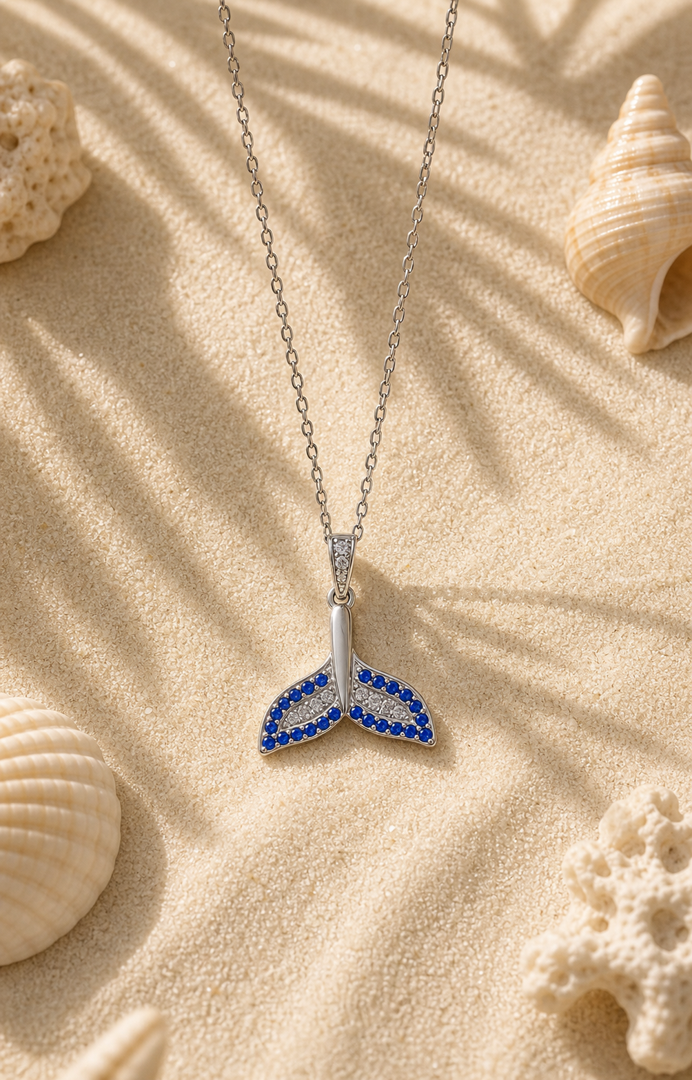 Silver Blue Whale Tail Ocean Charm Necklace