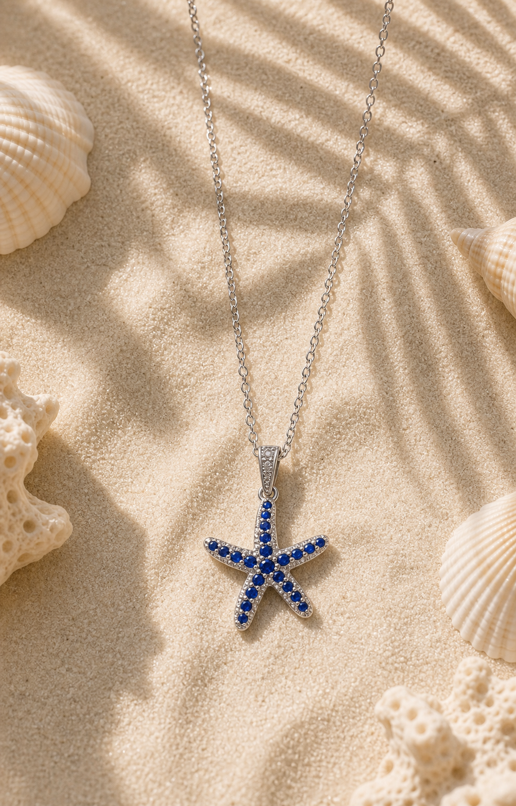 Silver Blue Starfish Ocean Charm Necklace