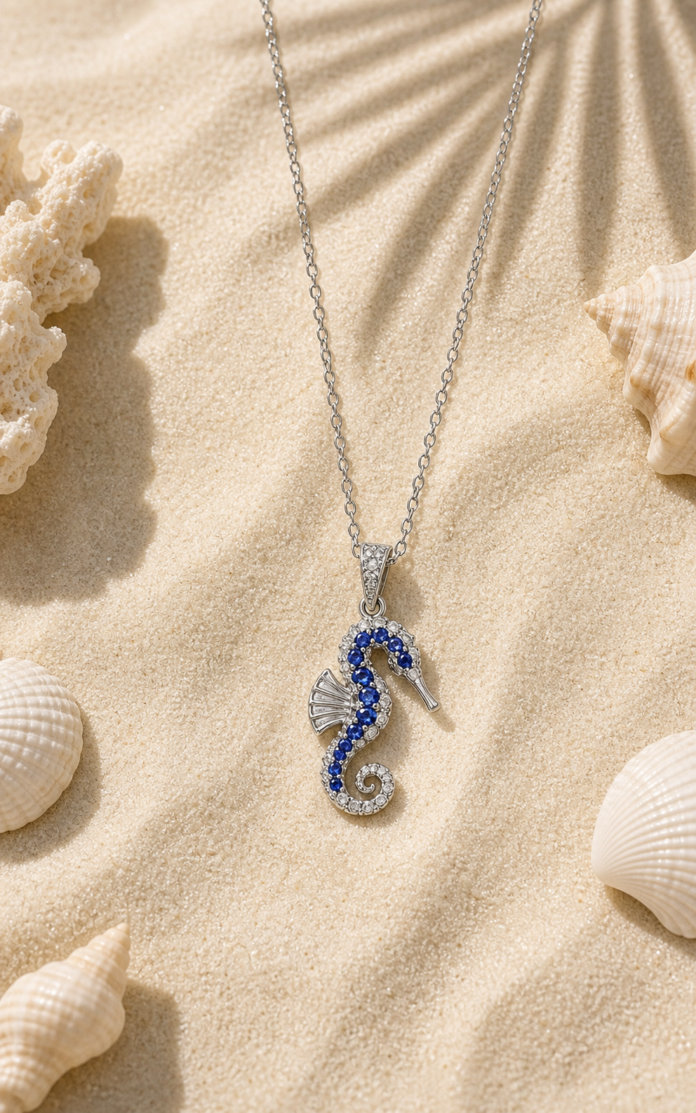 Silver Blue Seahorse Ocean Charm Necklace