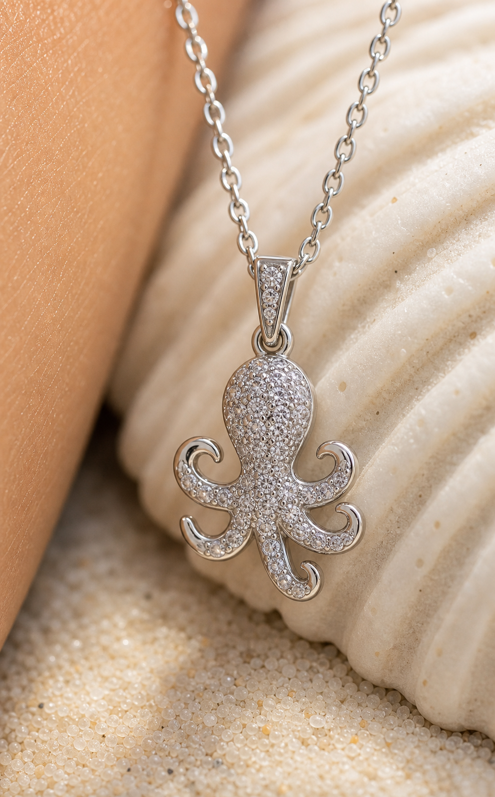 Silver Octopus Ocean Charm Necklace