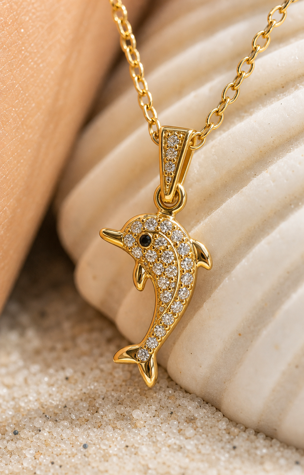 Gold Dolphin Ocean Charm Necklace