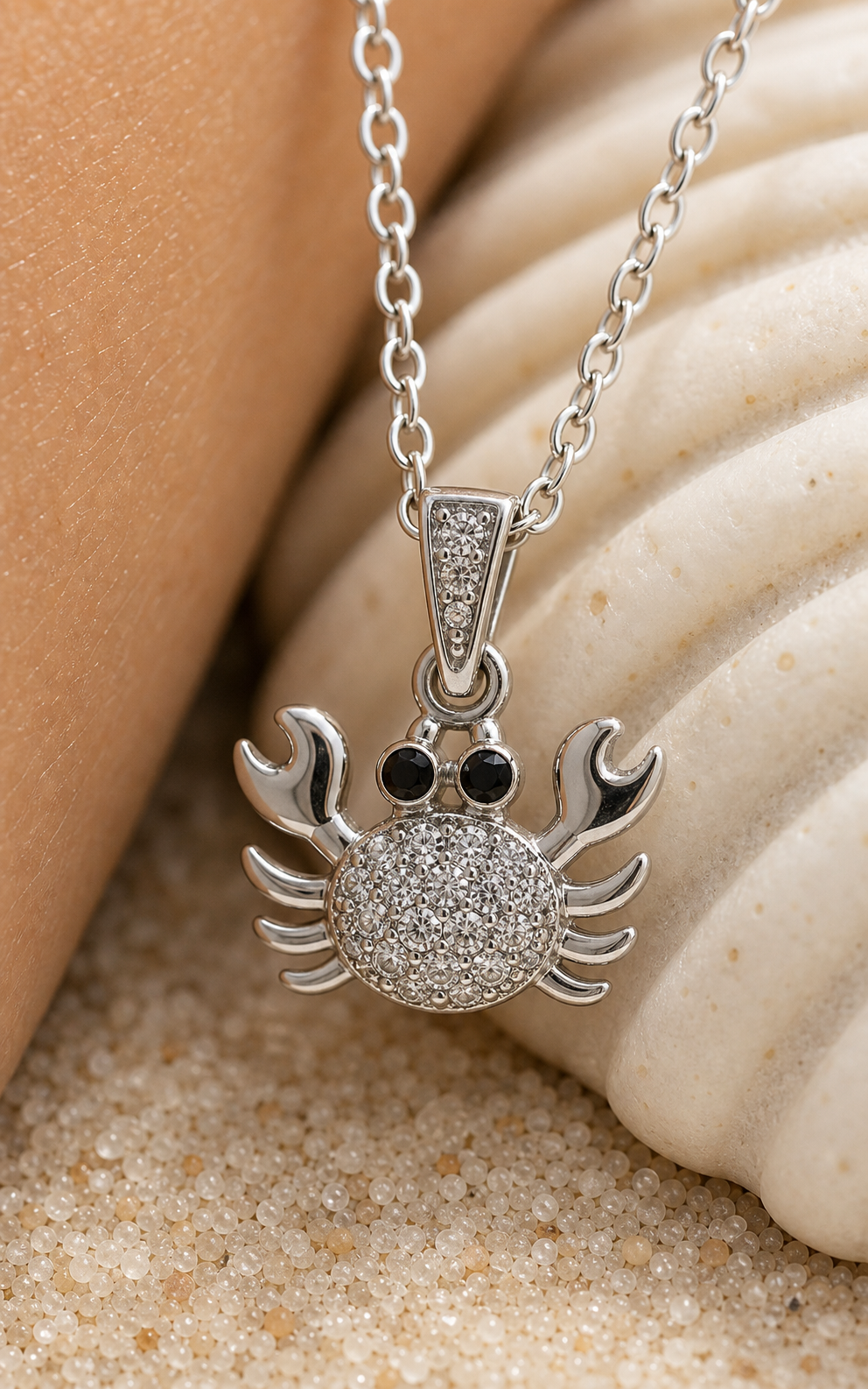 Silver Crab Ocean Charm Necklace