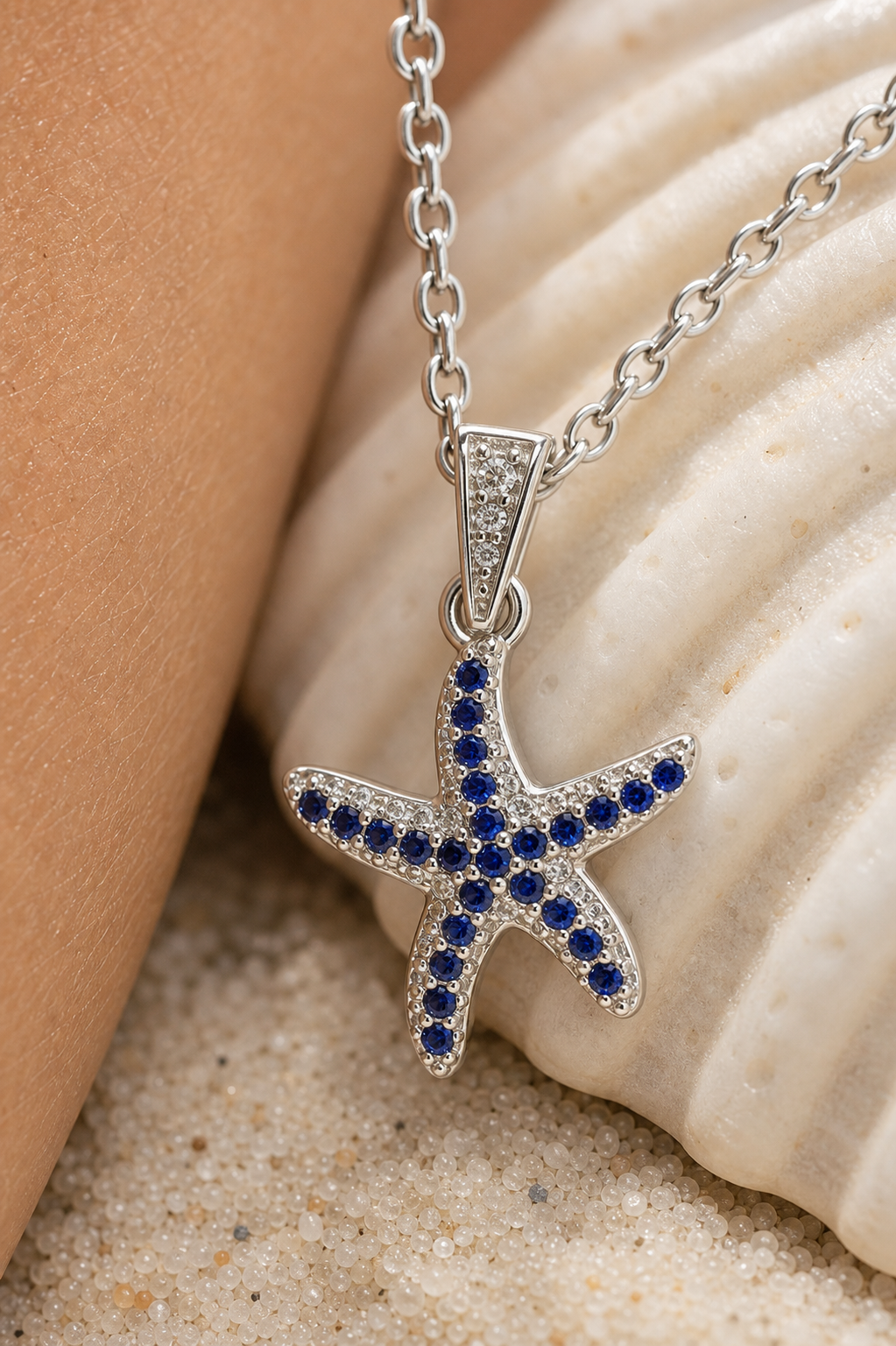 Silver Blue Starfish Ocean Charm Necklace