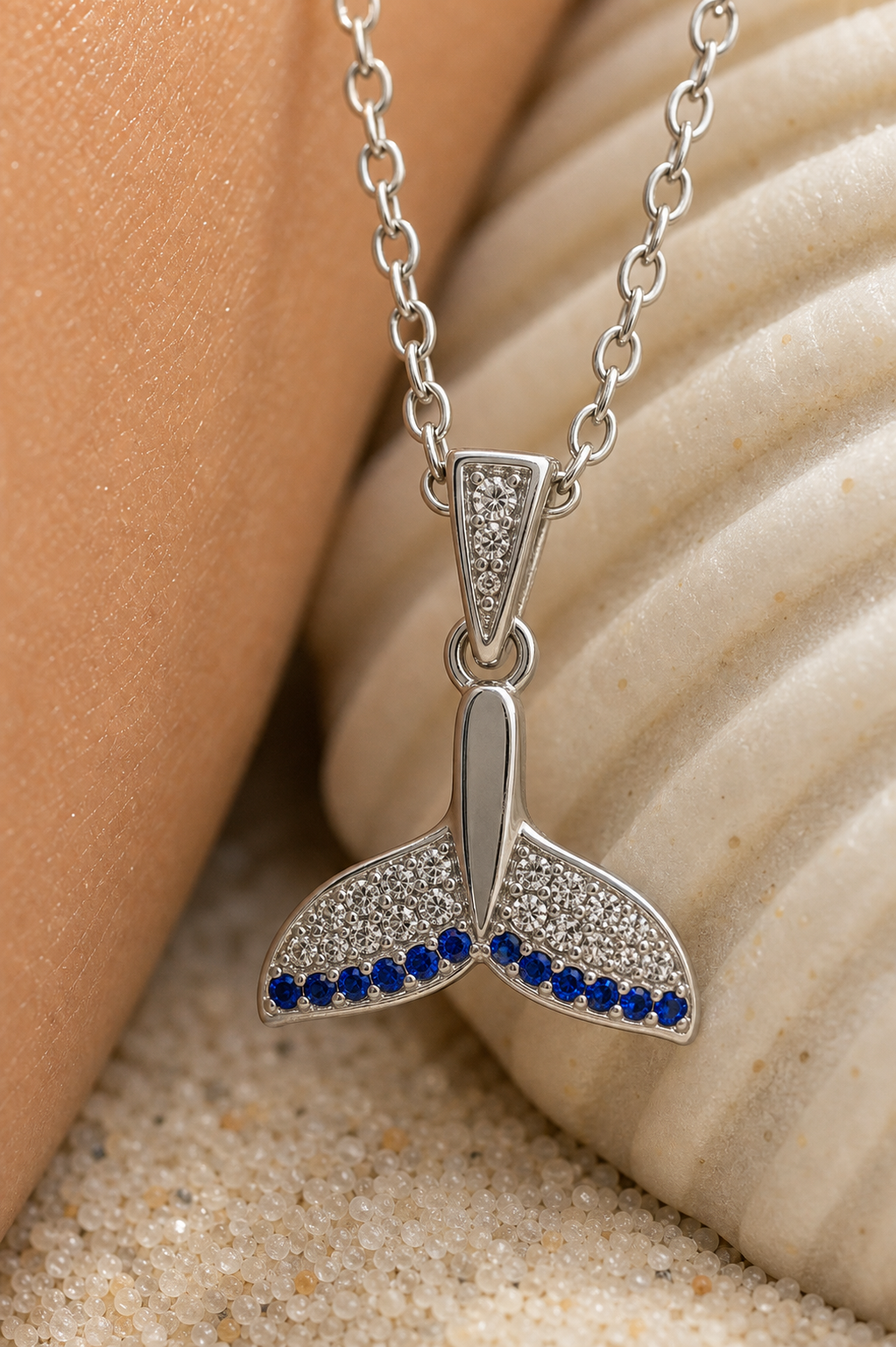 Silver Blue Whale Tail Ocean Charm Necklace