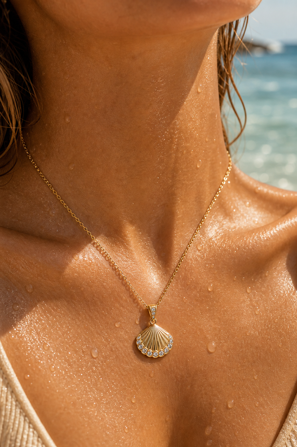 Gold Seashell Ocean Charm Necklace
