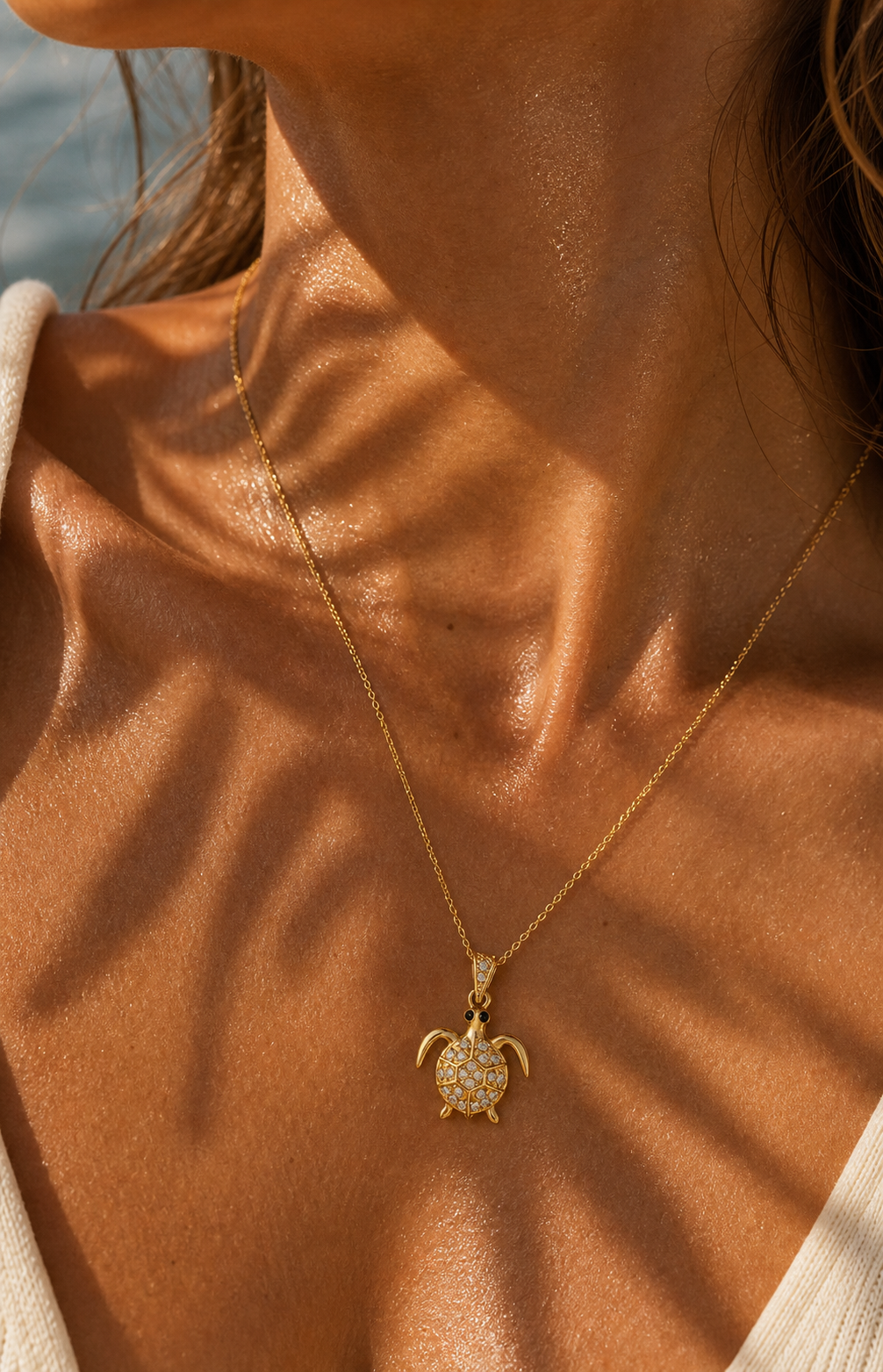 Gold Sea Turtle Ocean Charm Necklace
