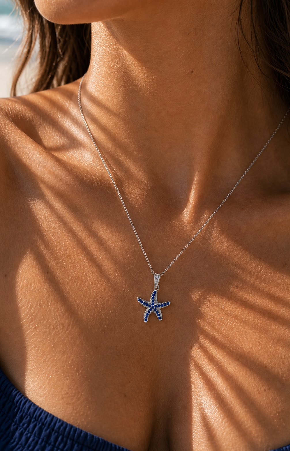 Silver Blue Starfish Ocean Charm Necklace