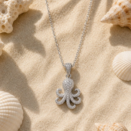 Silver Octopus Ocean Charm Necklace
