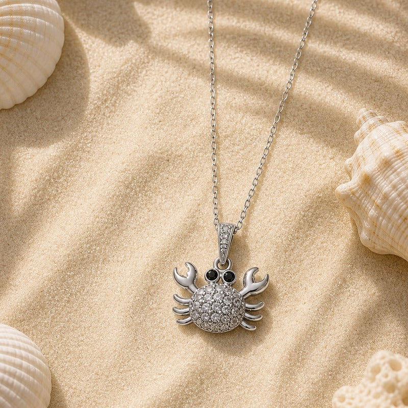 Silver Crab Ocean Charm Necklace