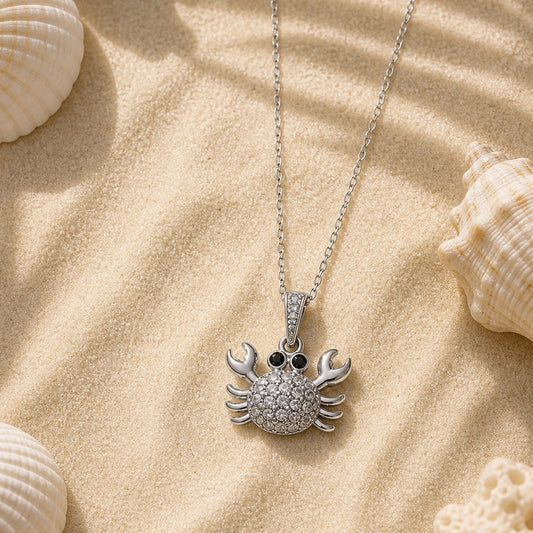 Silver Crab Ocean Charm Necklace