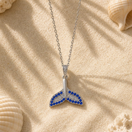 Silver Blue Whale Tail Ocean Charm Necklace