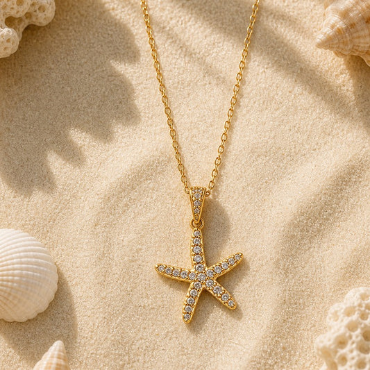 Gold Starfish Ocean Charm Necklace