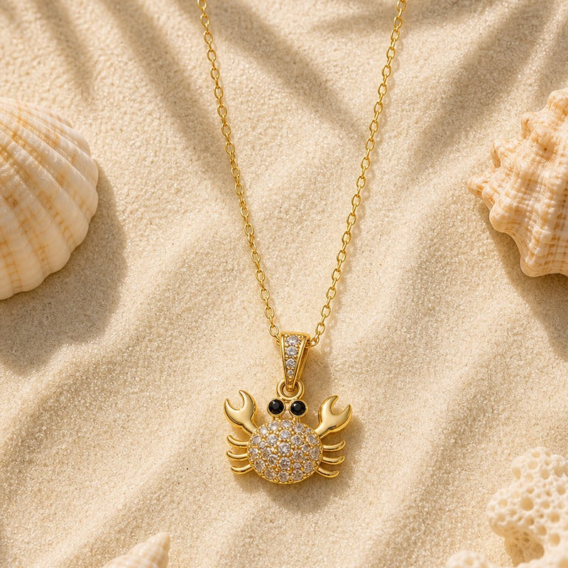Gold Crab Ocean Charm Necklace