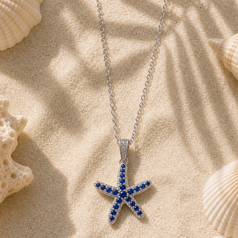 Silver Blue Starfish Ocean Charm Necklace