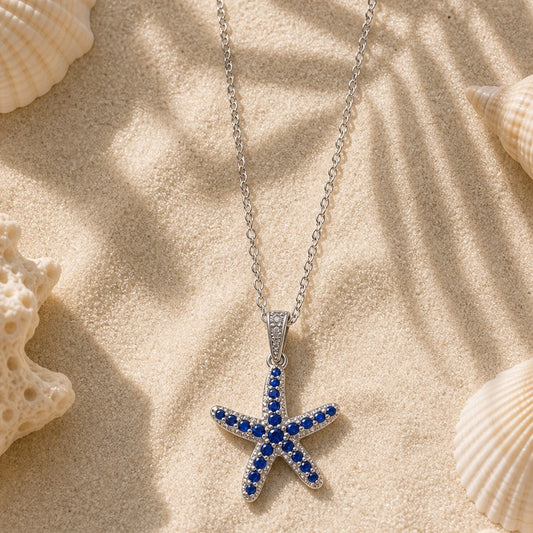 Silver Blue Starfish Ocean Charm Necklace