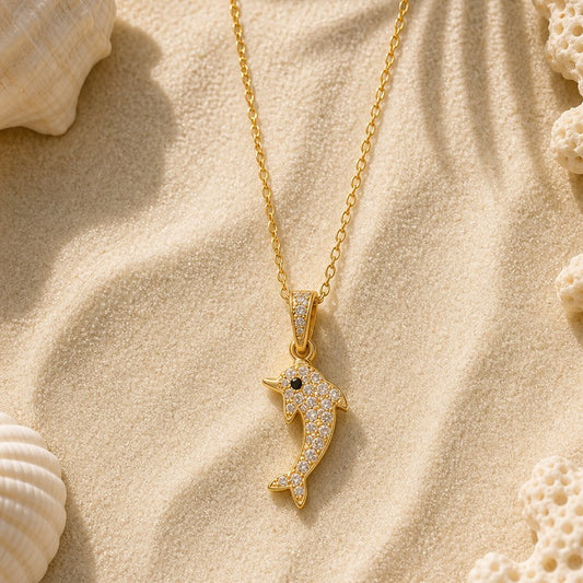 Gold Dolphin Ocean Charm Necklace