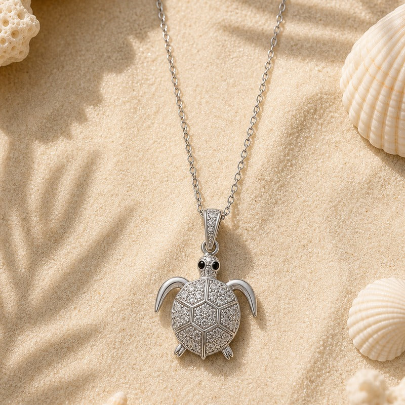 Silver Sea Turtle Ocean Charm Necklace
