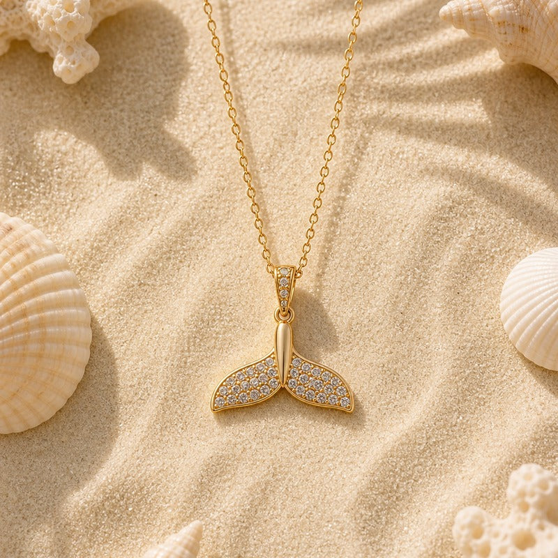 Gold Whale Tail Ocean Charm Necklace