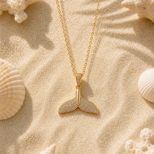 Gold Whale Tail Ocean Charm Necklace