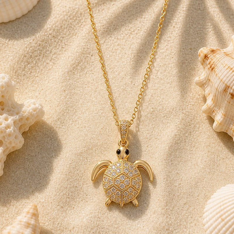 Gold Sea Turtle Ocean Charm Necklace