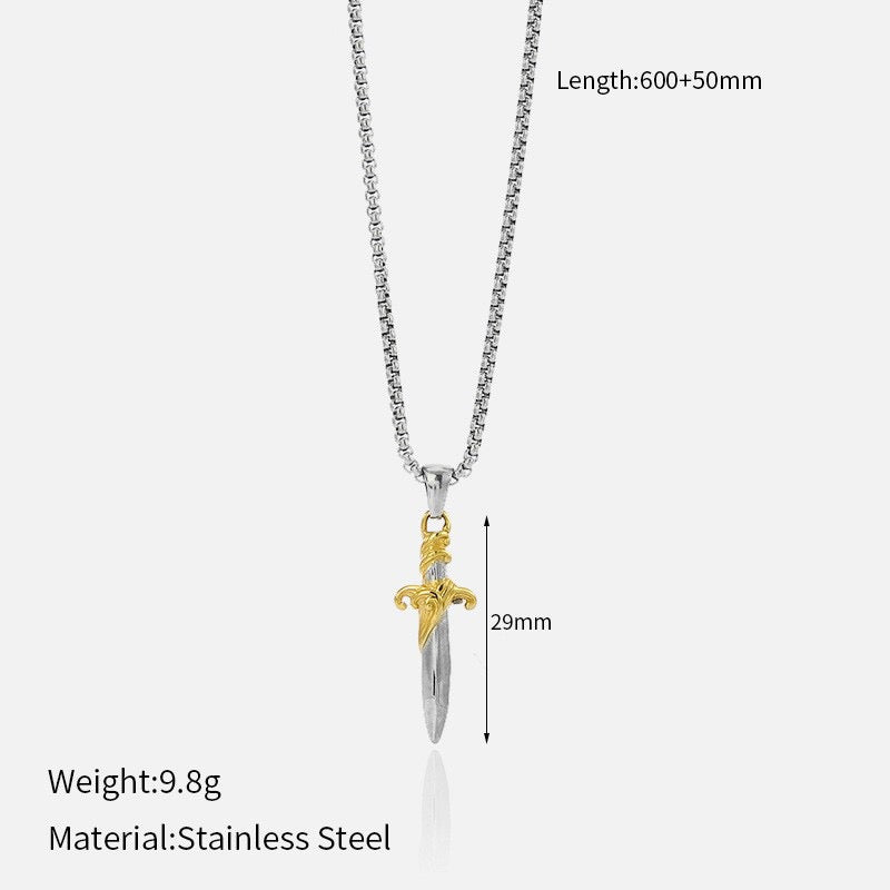 14K Gold Plated Cross & Sword Pendant Necklace Collection, Stainless Steel Faith Necklaces