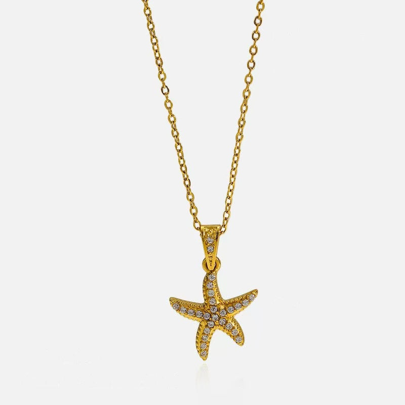 Gold Starfish Ocean Charm Necklace