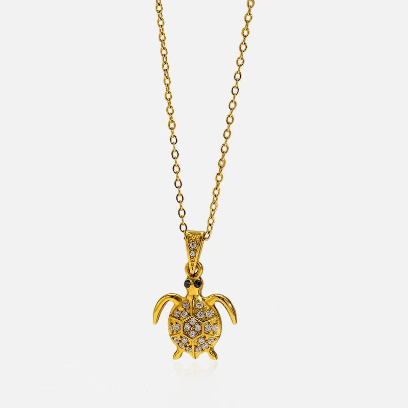 Gold Sea Turtle Ocean Charm Necklace
