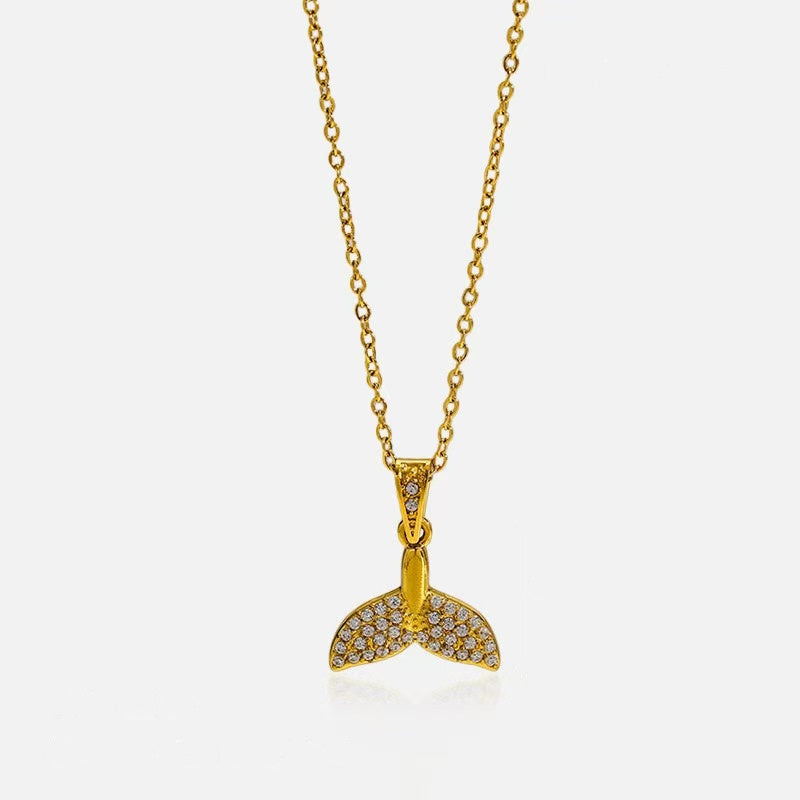 Gold Whale Tail Ocean Charm Necklace