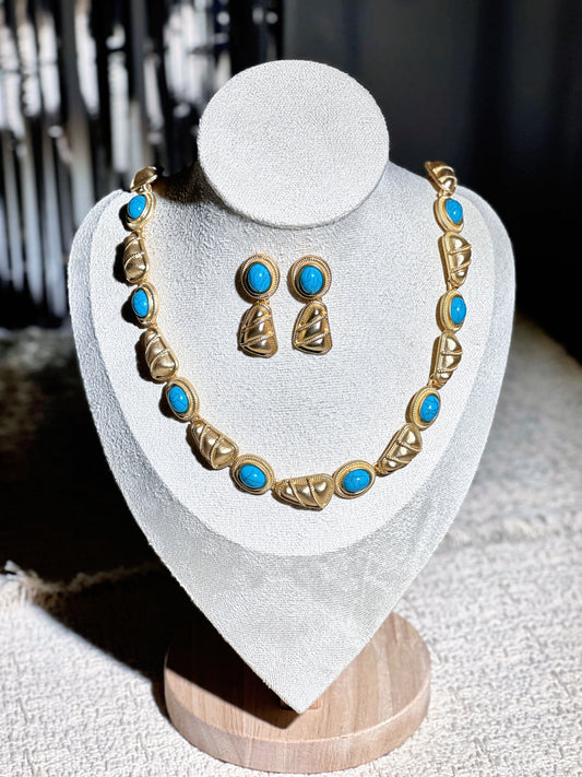 Turquoise Matte Gold Set