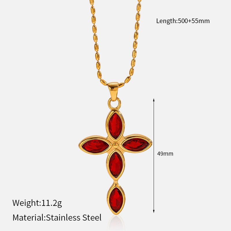 14K Gold Plated Cross Pendant Necklace Collection, Vintage Style Gemstone Cross Necklaces