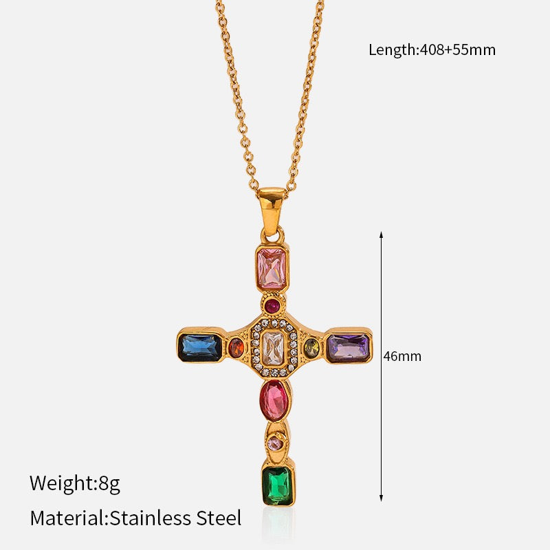 14K Gold Plated Cross Pendant Necklace Collection, Vintage Style Gemstone Cross Necklaces