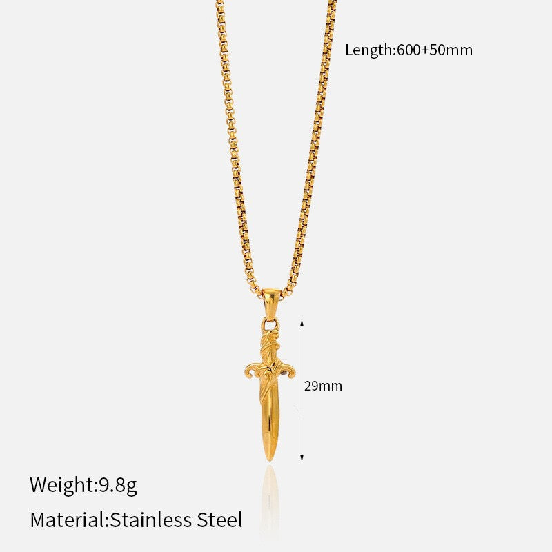 14K Gold Plated Cross & Sword Pendant Necklace Collection, Stainless Steel Faith Necklaces