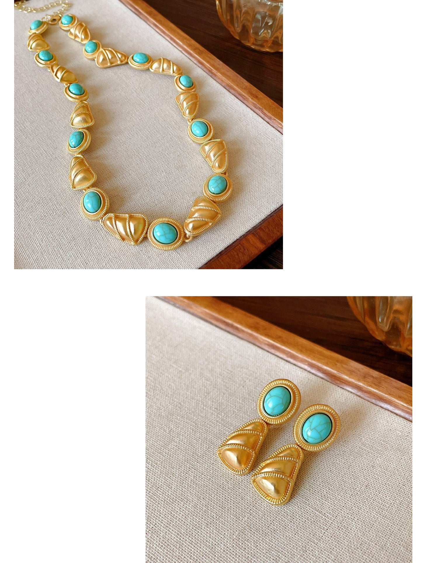 Turquoise Matte Gold Set