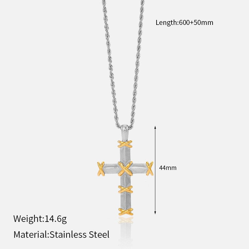 14K Gold Plated Cross & Sword Pendant Necklace Collection, Stainless Steel Faith Necklaces