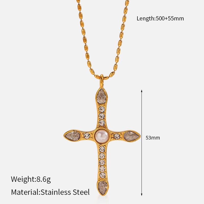 14K Gold Plated Cross Pendant Necklace Collection, Vintage Style Gemstone Cross Necklaces