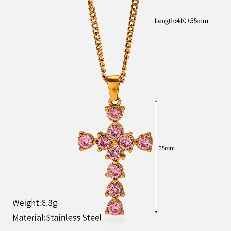 14K Gold Plated Cross Pendant Necklace Collection, Vintage Style Gemstone Cross Necklaces