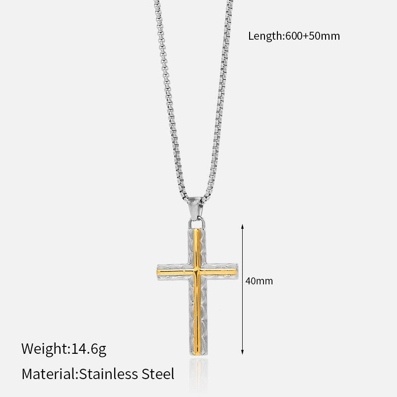 14K Gold Plated Cross & Sword Pendant Necklace Collection, Stainless Steel Faith Necklaces