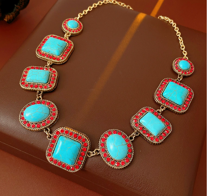 Turquoise Red Crystal Set