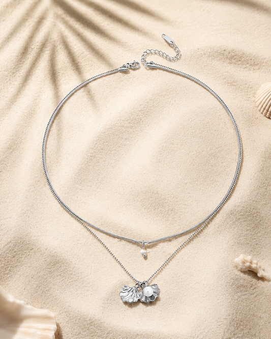 Silver Shell Pearl Layered Ocean Necklace