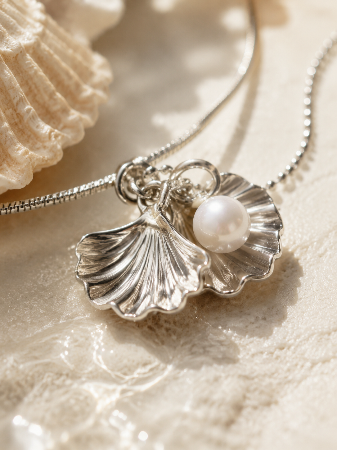 Silver Shell Pearl Layered Ocean Necklace