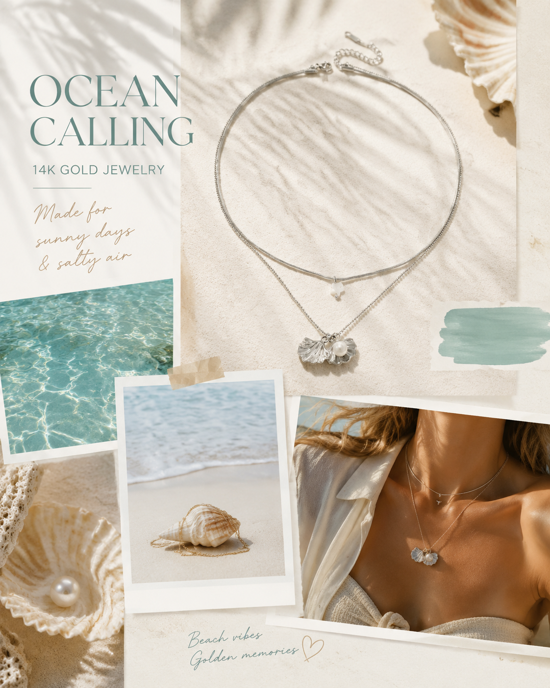 Silver Shell Pearl Layered Ocean Necklace