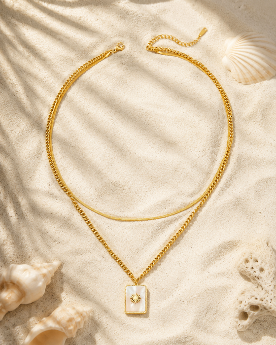 Gold Sun Shell Square Layered Necklace