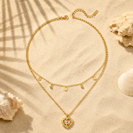14K Gold Plated Heart-shaped Diamond Necklace