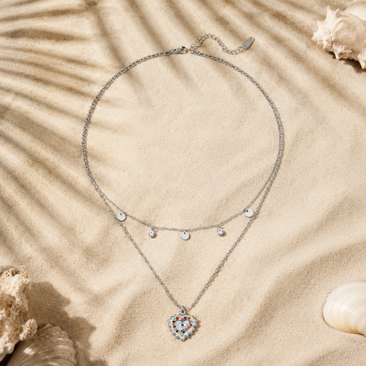 Steel Color Heart-shaped Diamond Necklace