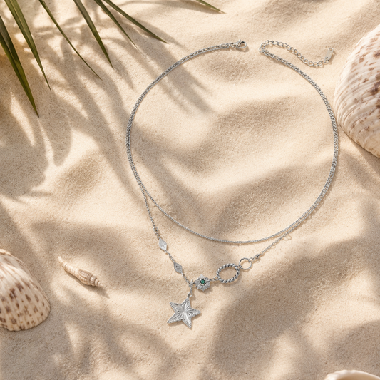 Silver Color Five-Point Star Necklace