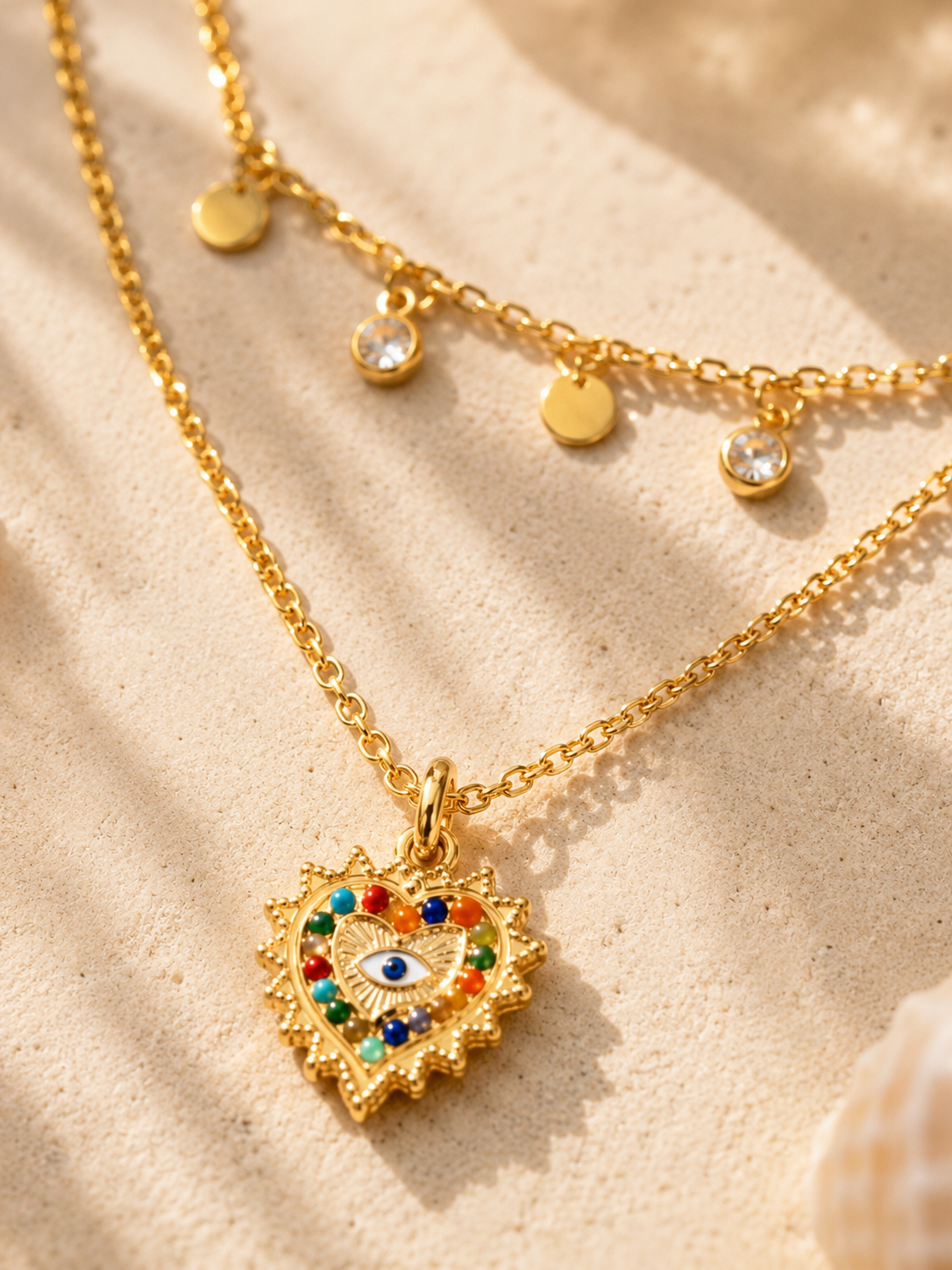 14K Gold Plated Heart-shaped Diamond Necklace