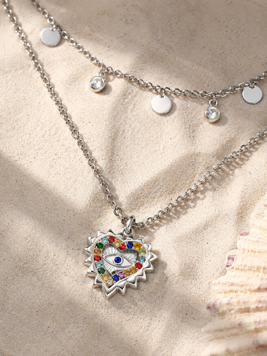 Steel Color Heart-shaped Diamond Necklace